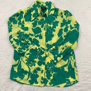 Halogen Green Floral Puffed Sleeve Blouse size Small